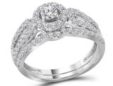 1.00 Carat (Color G-H, I1-I2) Diamond Engagement Ring Wedding Set Split Shank Halo in 14K White Gold